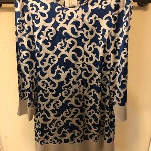 Bebe Satin Long Sleeve Blue/Grey Dress